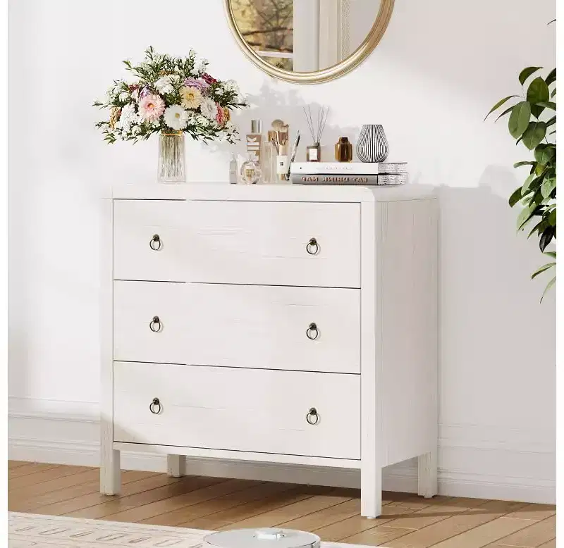 White 3-Drawer Dresser - Wooden Chest of Drawers for Bedroom/Living Room (Closet Storage Organizer, Modern Design)