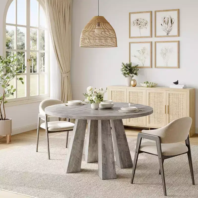 Acekool 47 Round Dining Table, Farmhouse Kitchen Table for 4, Wood Table for Dining Room, Living Room, or Kitchen