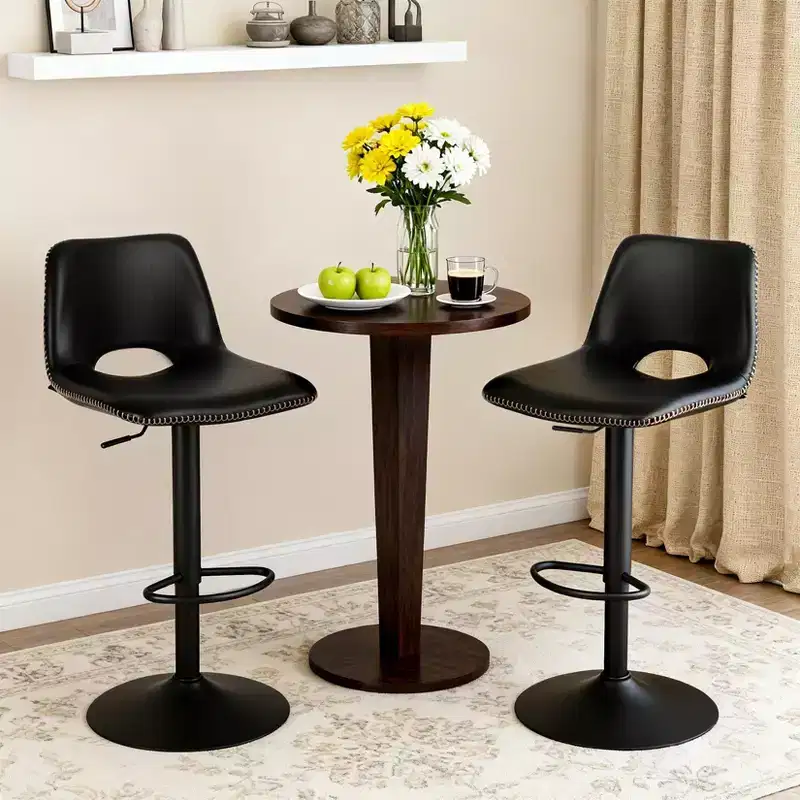 2 Adjustable Height Bar Stools,Modern Leatherette Upholstered Counter Stools with Ergonomic Backrest,330LBS Capacity for Kitchen Island Home