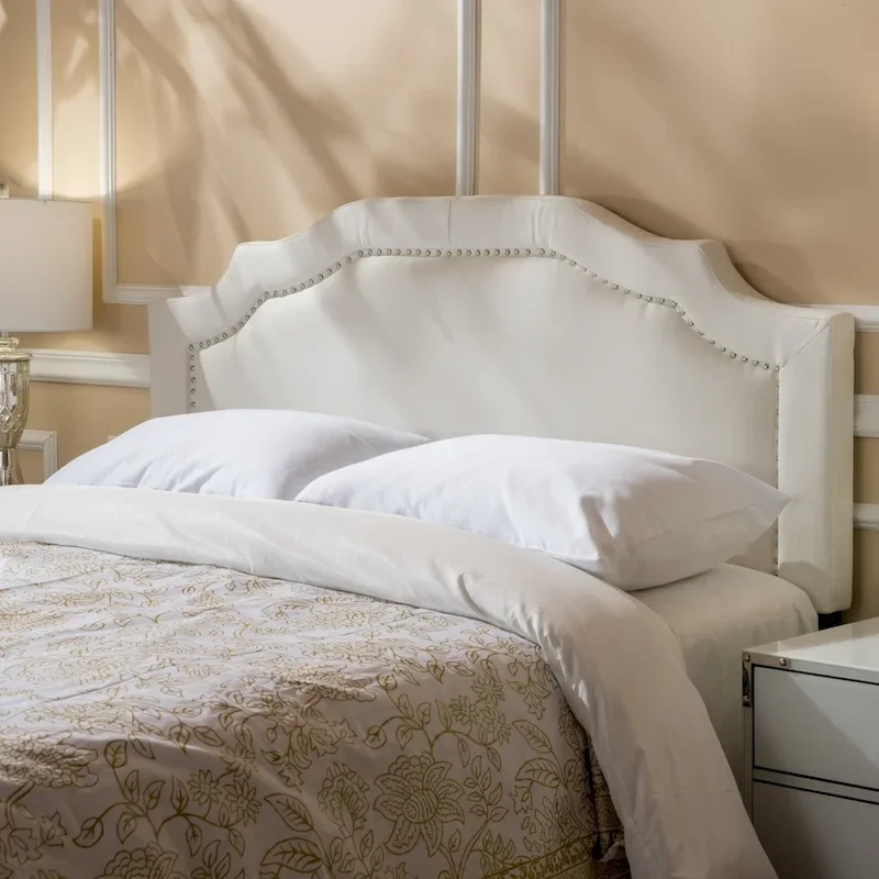 Adjustable Full/Queen Upholstered Headboard – Nailhead Trim, Iron Frame