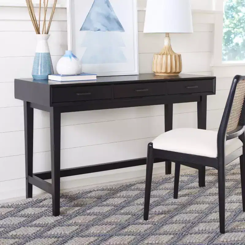 3-Drawer Wood Writing Desk with Ample Storage, Brown Finish