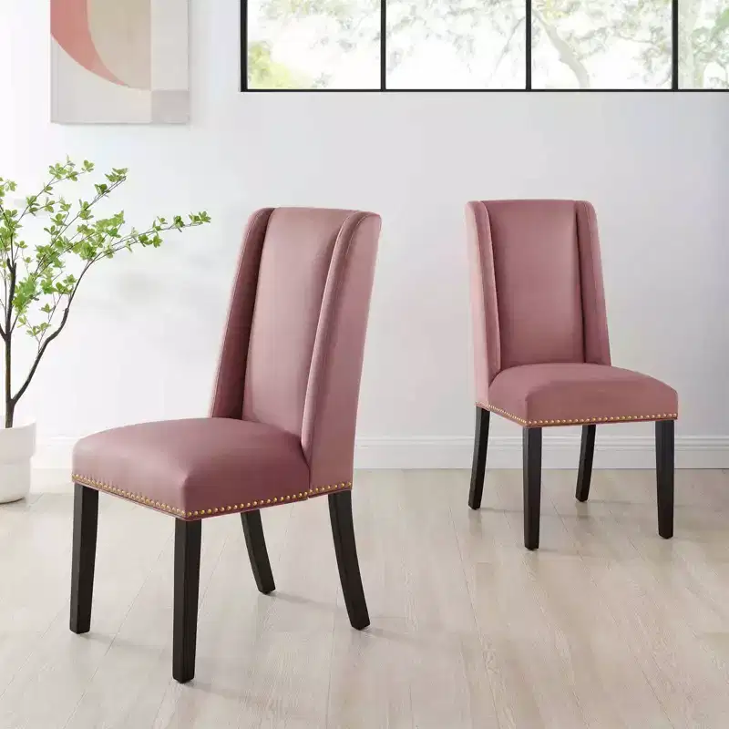 Set of 2 Upholstered Velvet Dining Chairs with Wood Frame