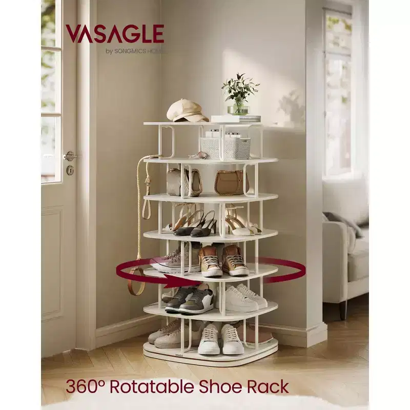 VASAGLE 7-Tier Shoe Rack, Rotating Shoe Rack Tower, Shoe Closet Organizer, Shoe Shelf, 28-35 Pairs, 23.6 x 23.6 x 47.2 Inches