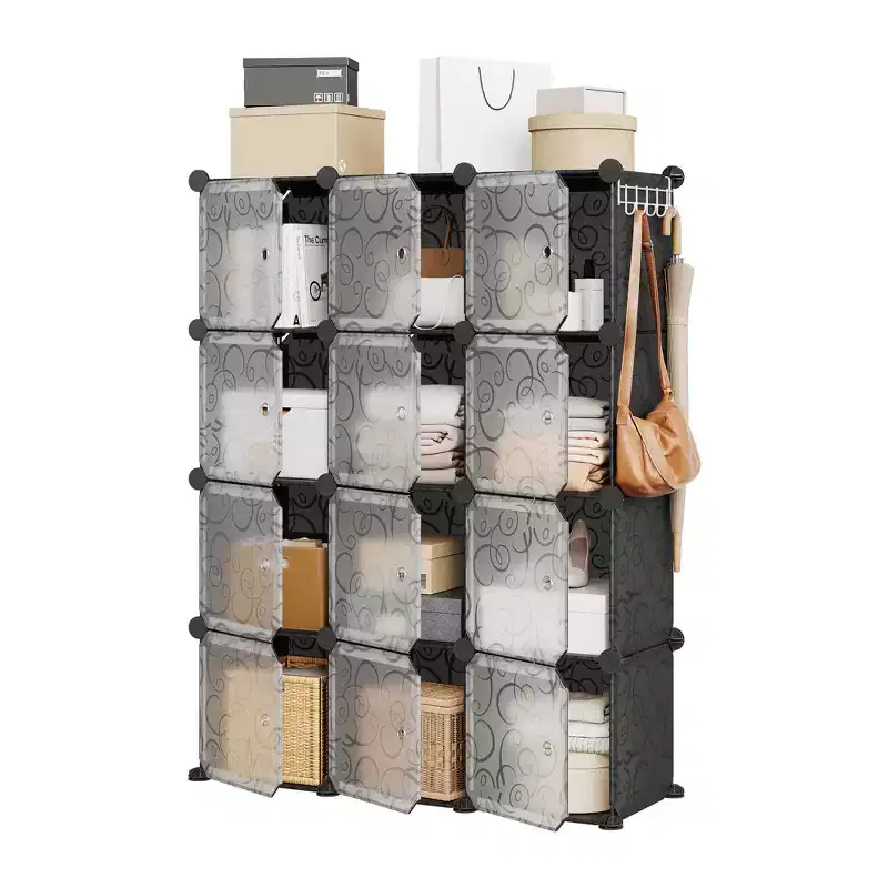 Shoe Cabinet Organizer, Portable Stackable Shoe Rack with 2 Hooks, Freestanding Space Saving Storage for Bedroom, Closet, Entryway, Apartment
