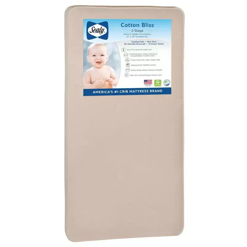 Sealy Cotton Bliss 2-Stage Crib And Toddler Mattress: Firm, 7-Inch Thickness, Gel Foam, 19.8 lbs