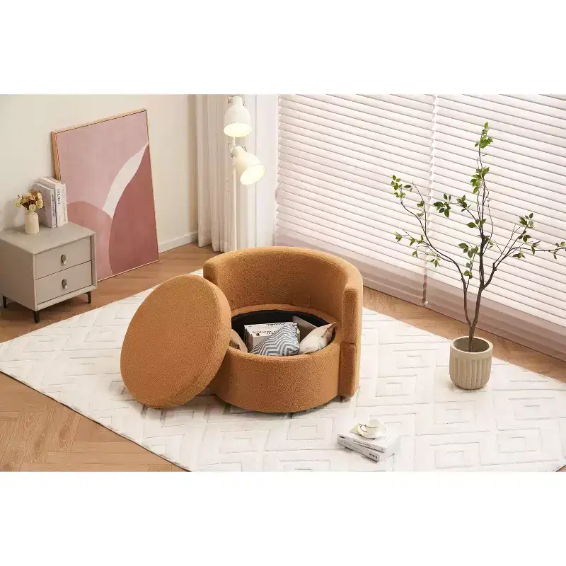TUYOHW Teddy Fabric Swivel Chair,Rotating Lounge Chair with 3 Throw Pillows,Black Base,Storage,Back Cushion,Accent Chair for Living Room,Bedroom