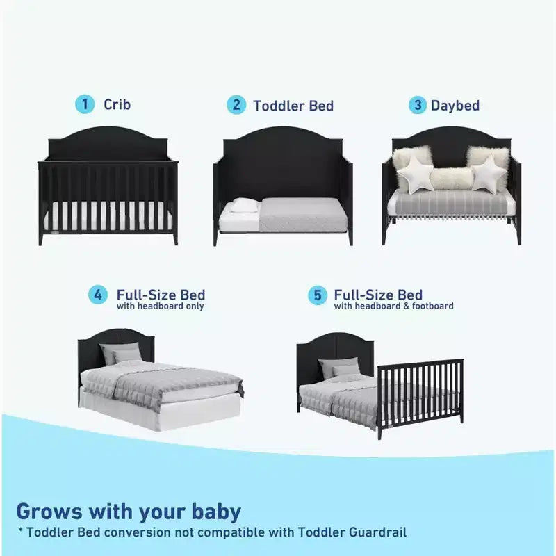 5-in-1 Convertible Crib - GREENGUARD Gold Certified, Adjustable Mattress Height