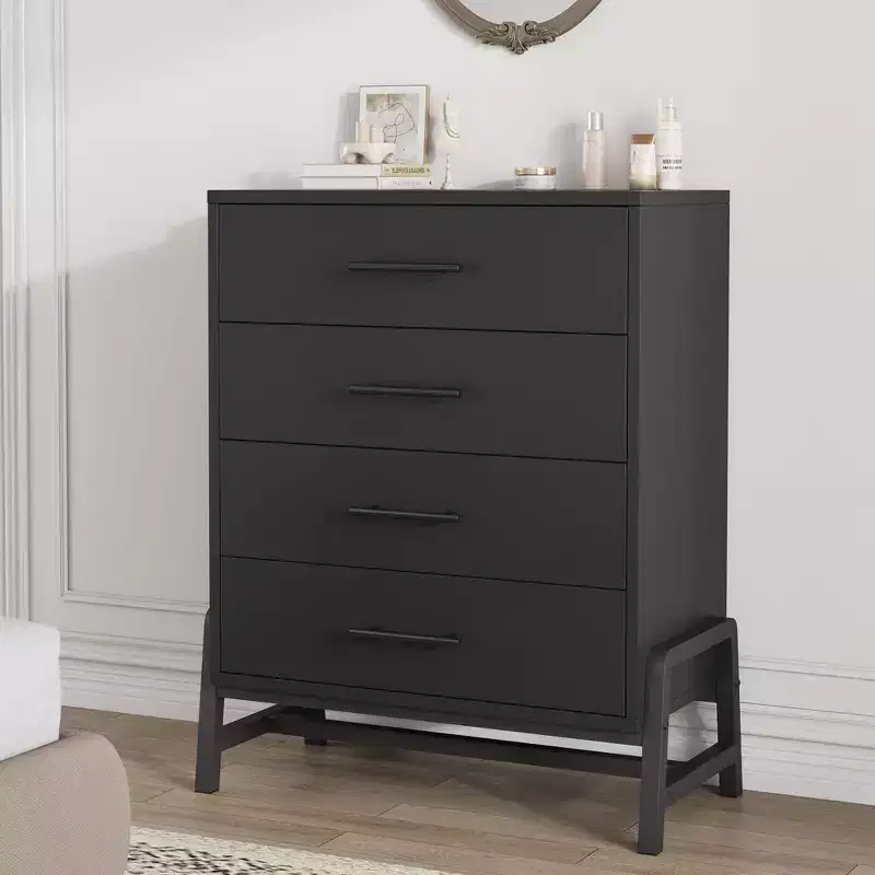 4-Drawer Wooden Dresser  Modern Chest of Drawers with Metal Handles for Bedroom, Living Room, Hallway or Entryway