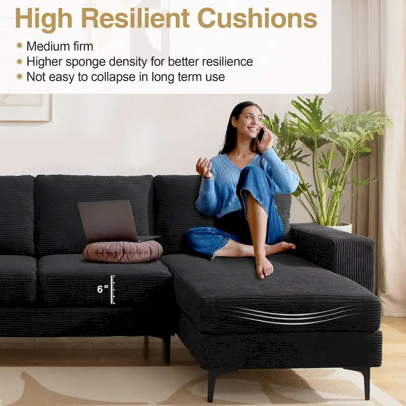 HOOOWOOO L-Shaped Upholstered Sofa Couch with Metal Legs