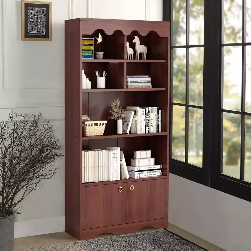 5 Tier Bookcase with Cabinet, 63 Tall Freestanding Bookshelf, Modern Free Standing Wood Bookcase, Open Display Storage Book Shelf, White