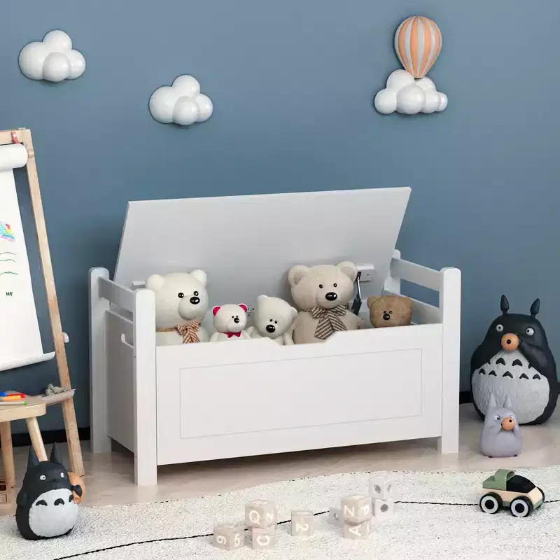 Kids Toy Box Chest, Toy Storage Organizer Trunk, Large Storage Cabinet with Cushion Seat Bench/Flip-Top Lid