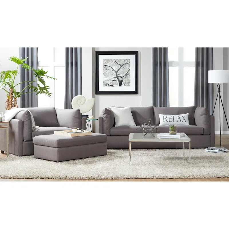 Roundhill Furniture Enda Pillow Back Fabric 3-Piece Sofa and Cuddler Chair Set