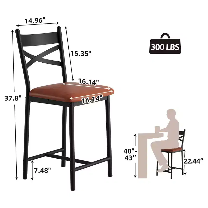Counter Height Bar Stools  26 High Back Upholstered Set of 4 with Metal Footrest  for Kitchen, Dining Room, Breakfast Bar