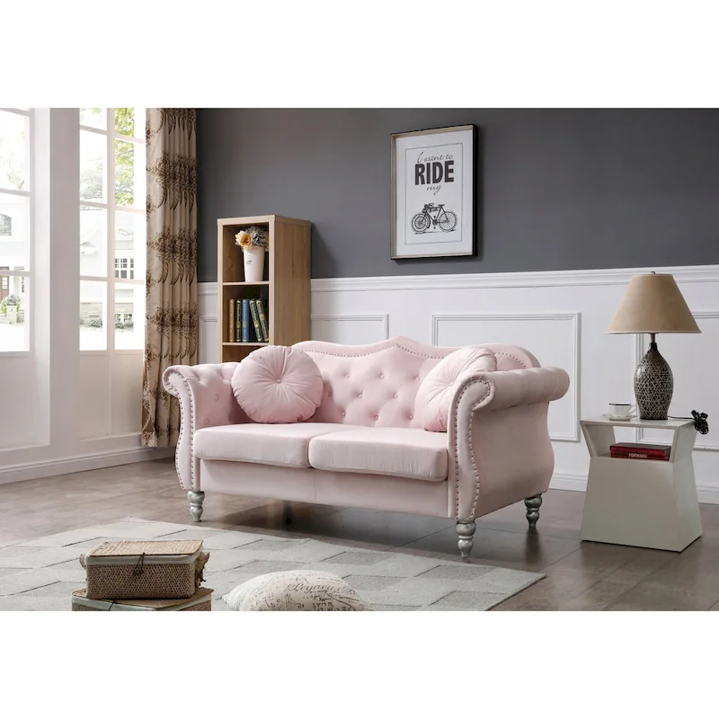 Hollywood 68 in. Velvet Chesterfield Loveseat with 2-Throw Pillow - 68L x 35W x 34H