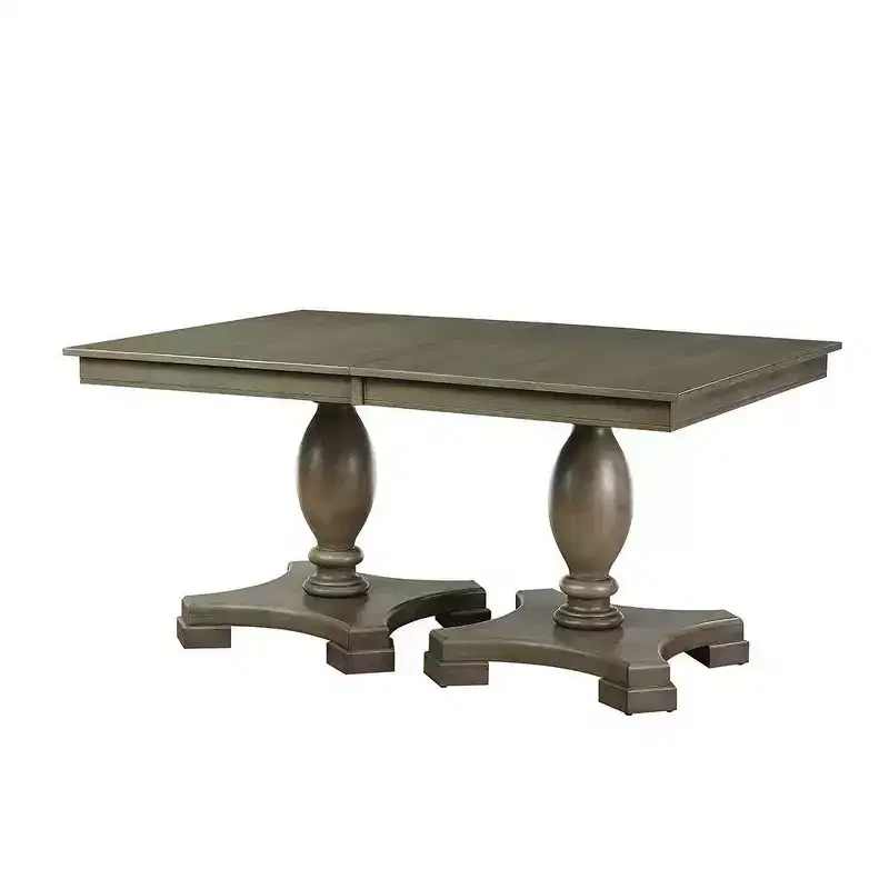 60~96 Waylon Dining Table Gray Oak - Acme Furniture: Kitchen Table for 6, Double Pedestal