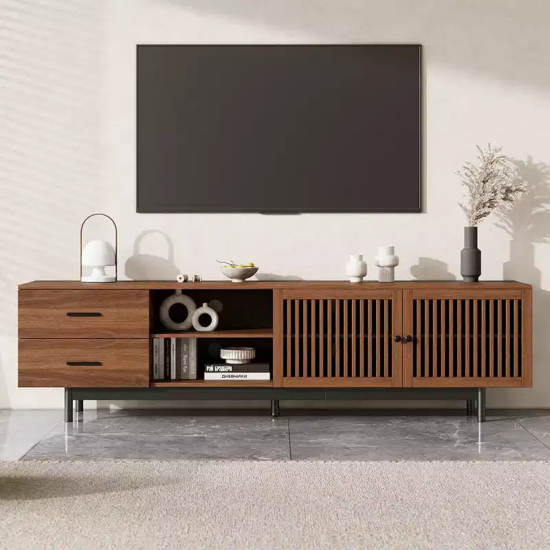 78 Fluted TV Stand for TVs Up to 85, Mid Century Modern Entertainment Center with Storage Drawers & Soft-Closing Door