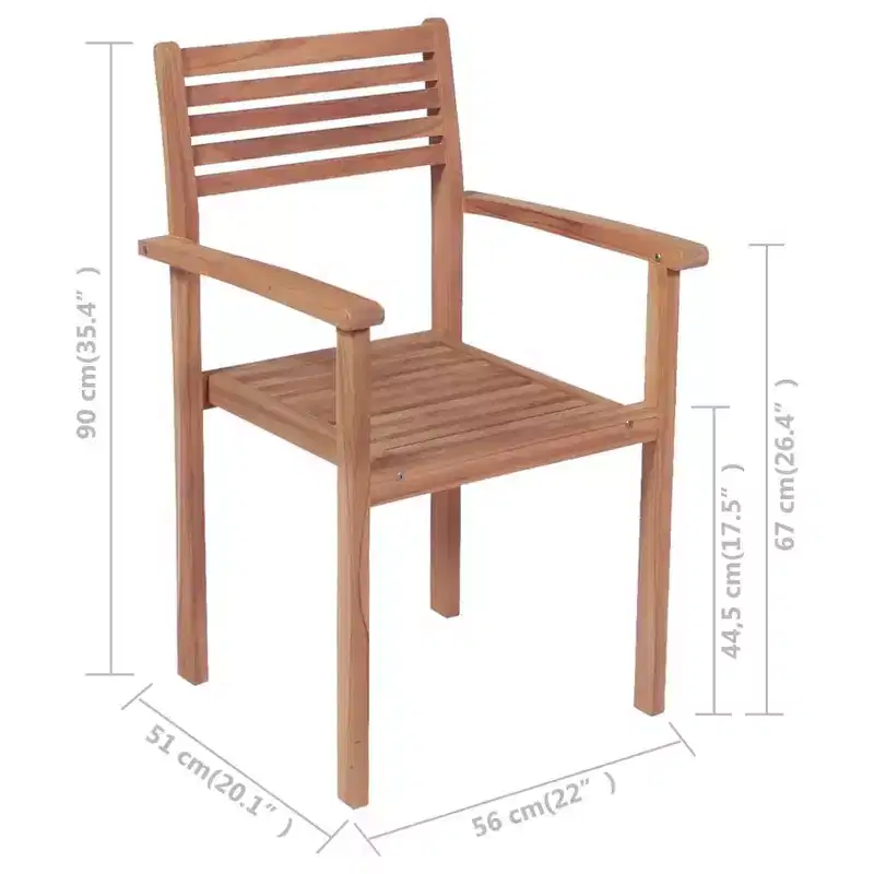 vidaXL Teak Wood Stackable Patio Chairs with Cushions - Set of 6 - Weather-Resistant, Easy Assembly, Versatile Design