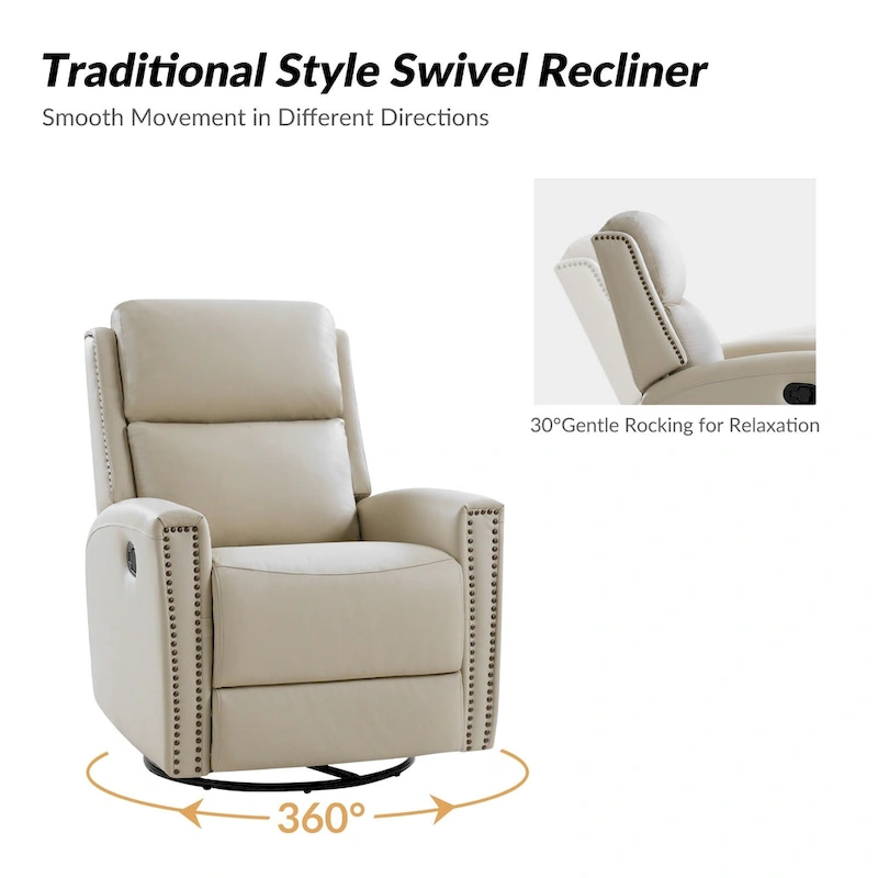 Fiacro 30.31Wide Modern Genuine Leather Wingback Swivel Rocker Recliner with Nailhead Trims, Set of 2