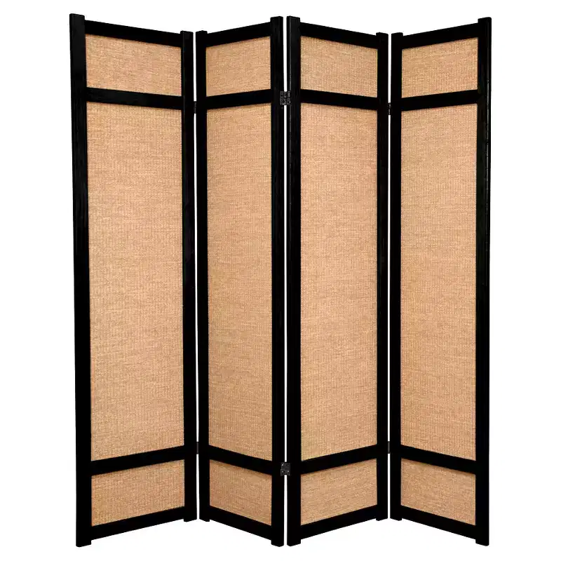 6 ft. Tall Jute Shoji Screen Black (4 Panels) - Oriental Furniture: Folding Privacy Partition