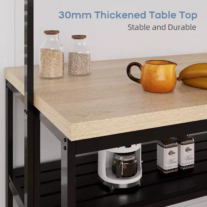 Kitchen Island, 3-Tier Island Table for Kitchen, Metal Frame Microwave Stand Bakers Rack with 5 Hooks for Dining Room Living Room