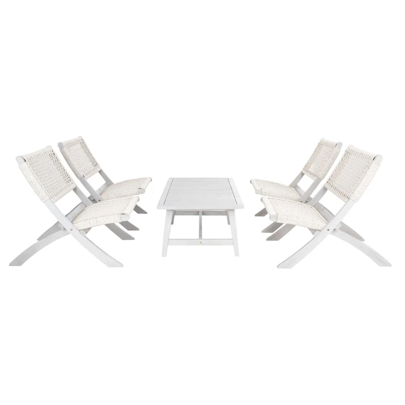 SAFAVIEH Outdoor Living Blaze 5-Piece Acacia Wood Coffee Set - Grey/Grey - 24W x 31D x 28H