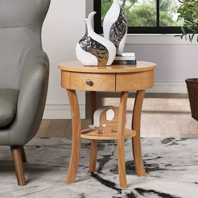 HomeStock Belmont 1 Drawer End Table with Shelf, Rubberwood Accent Table with Concealed Storage Drawer and Bottom Shelf for Living Room