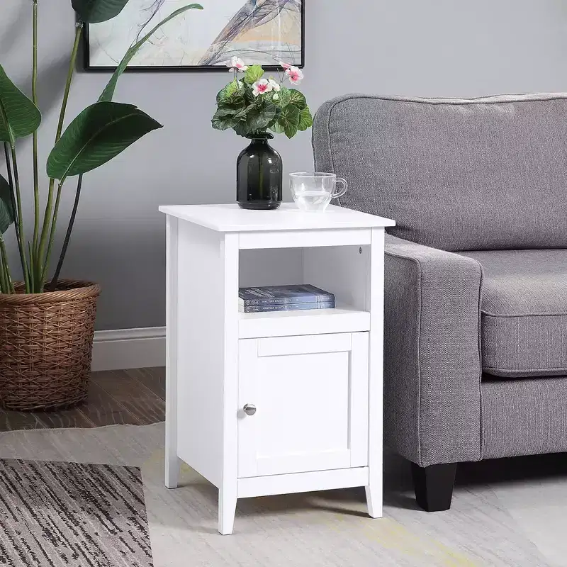 HomeStock Belmont Storage Cabinet End Table with Shelf and Shaker Door, Compact Accent Side Table with Hidden Cabinet and Open Storage Space