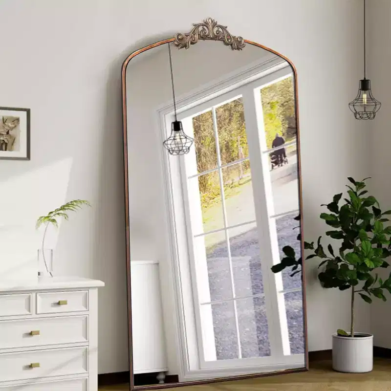 Okak 66*36/43*24in Vintage Carving Metal Frame Full Length Mirror, Oversized Floor Mirror, Arched Mirror for Colthing Shop, Dressing Room