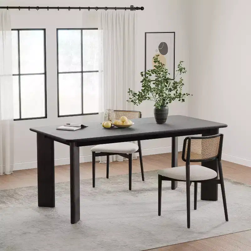 PexFix 67 x 33.5 Black Solid Wood Farmhouse Dining Table Square Wood Top for Modern Dining Rooms & Family Gatherings