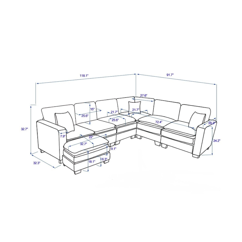 White 118.1 Luxurious U-Shaped 6-Seater Sofa