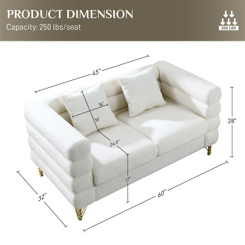 Ouyessir Teddy Fabric Modern Sectional Sofa Sets L-Shape/2/3/4 Seater Sofa Couch with Pillows