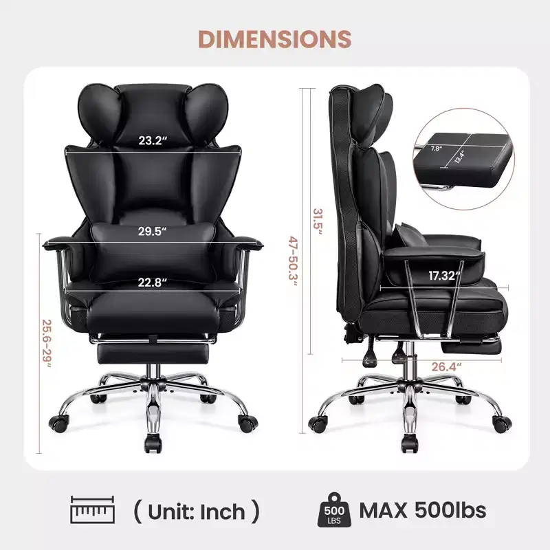 ERDOM Office Desk Chair, Big and Tall Executive Chair with Footrest, Ergonomic Reclining High Back Support