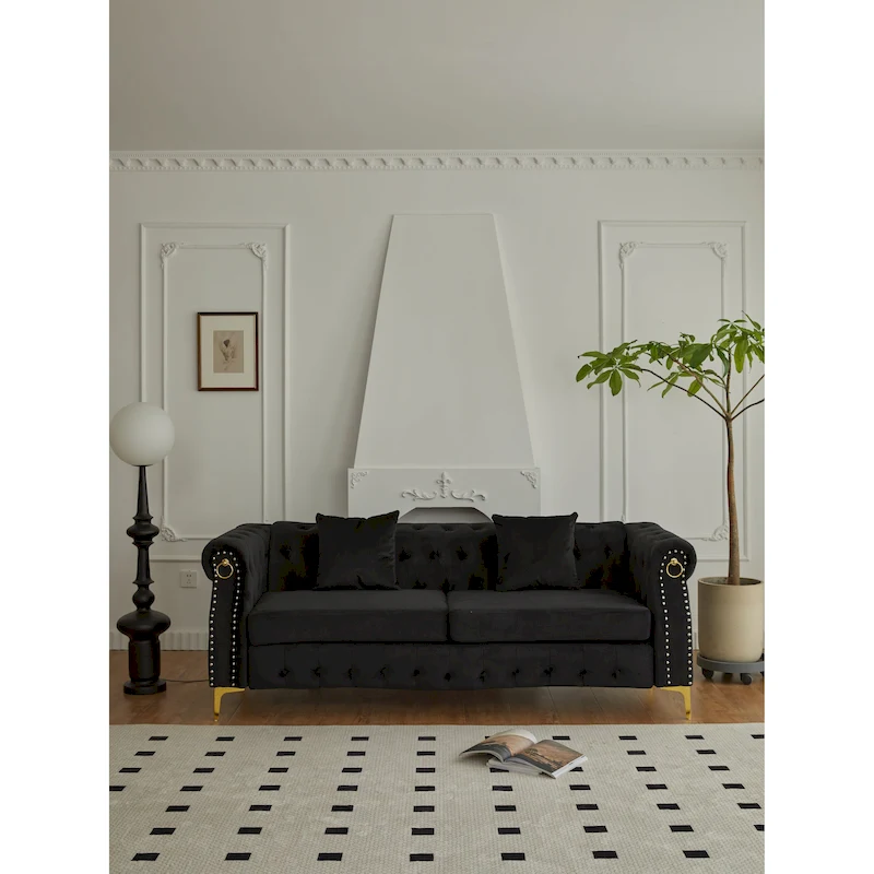 35D x 85W x 30.3H Velvet Chesterfield Button-tufted Sofa