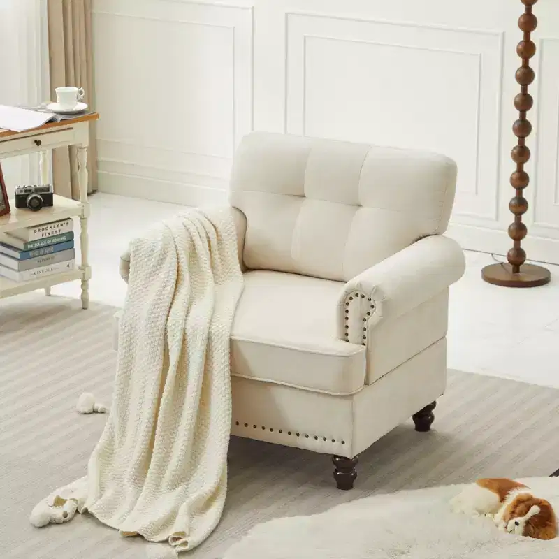 Chenille Upholstered Pull Point Accent Chair, Sofa Armrest Chair for Living Room, Bedroom, Office