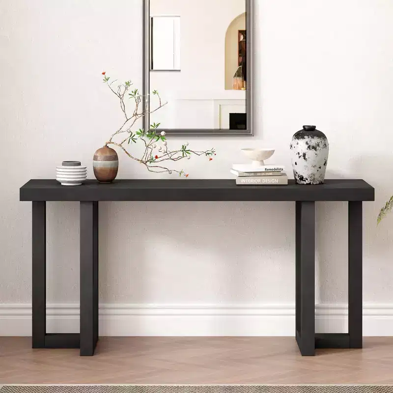 63IN Minimalism Console Table with Solid Wood Legs, Elegant Entryway Table with Thick Tabletop, Hallway Table for Living Room, Bedroom