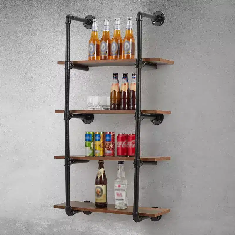 Industrial Pipe Shelving Wall Mounted, 30in Metal Floating Shelves, Steampunk Real Wood Book Shelves