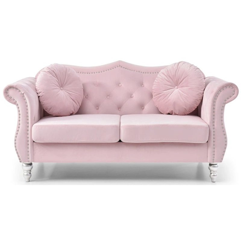 Hollywood 68 in. Velvet Chesterfield Loveseat with 2-Throw Pillow - 68L x 35W x 34H