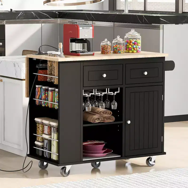 Modern Kitchen Island with Drop Leaf and Wheels