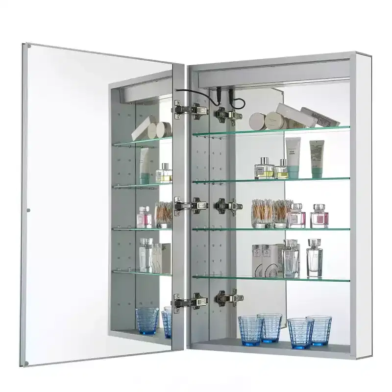 Frameless Mirrored Medicine Cabinet with LED Lighting