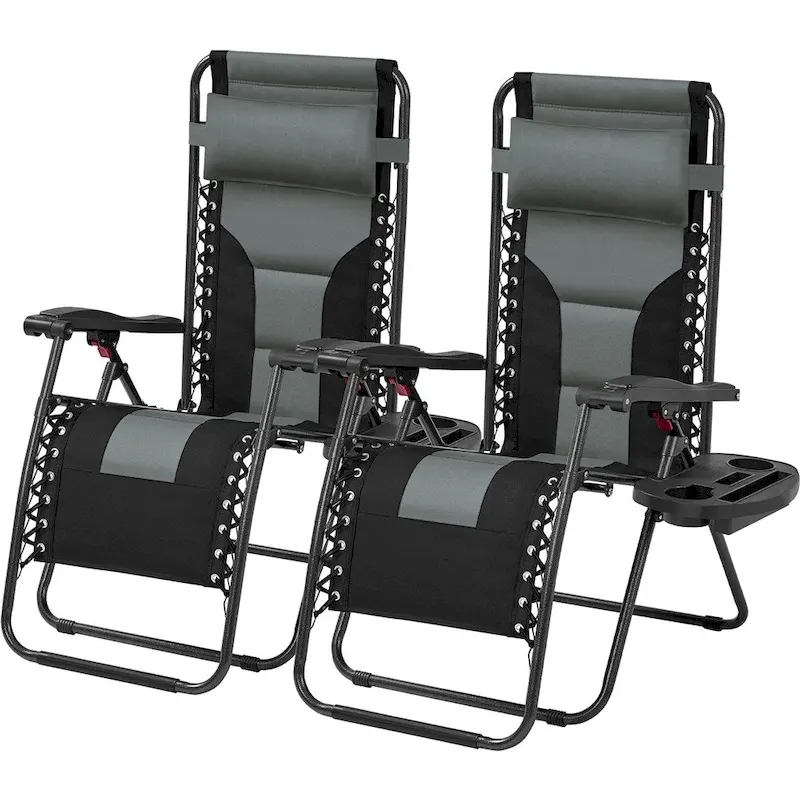 Yaheetech 2pcs 26in Padded Outdoor Zero Gravity Chair Patio Lounge Camping Chair with Armrests and Pillow