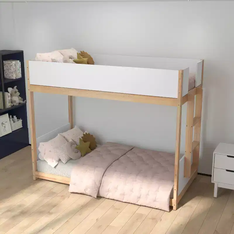 Emma and Oliver Kids Bunk Bed with Convertible, Solid Wood Frame and Easy-to-Climb Ladder with No Box Spring Required
