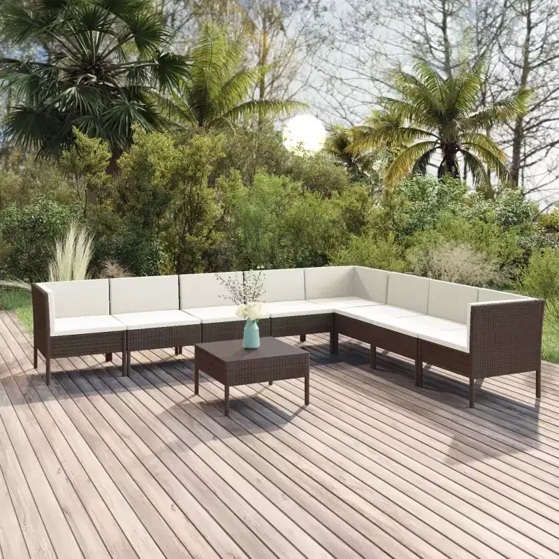 vidaXL Garden Lounge Set Patio Sectional Sofa Couch Outdoor Poly Rattan Brown