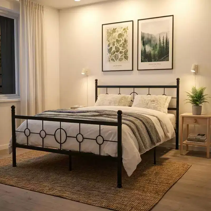Iron Platform Bed Frame with Circular Headboard & Footboard