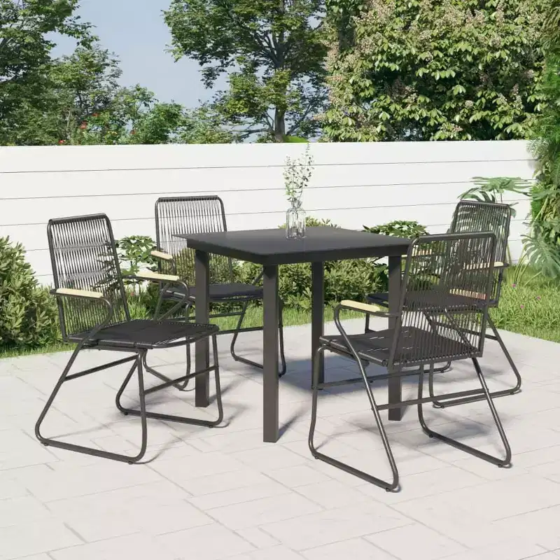 vidaXL Garden Dining Set Black PVC Rattan Medium Seats Many