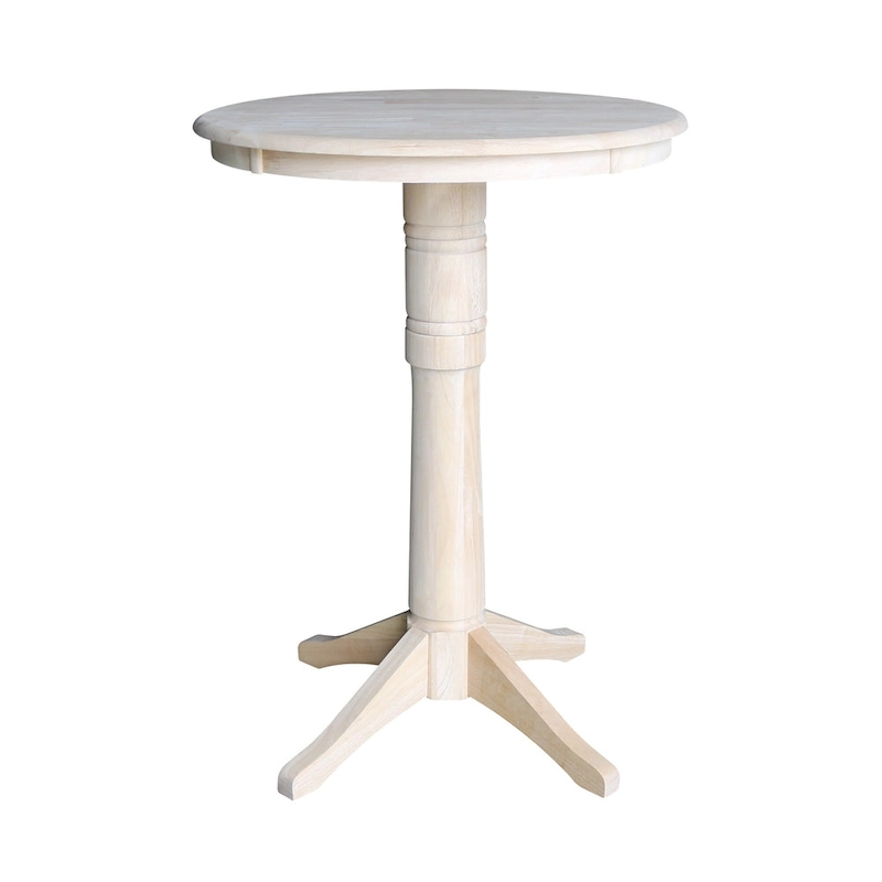 30 Round Top Pedestal Bar Height Table with 2 Madrid Stools - Unfinished - 3 Piece Set