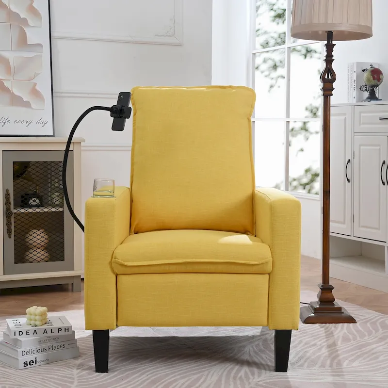 Modern Fabric Manual Recliner with Phone Holder, Cup Holder, Footrest