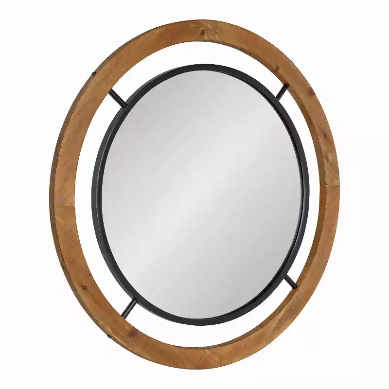 32" x 32"  Round Wall Mirror Brown - Shabby-Chic, No Assembly Required