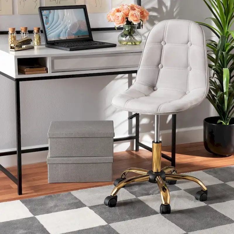 Kabira Contemporary Glam and Luxe Velvet Fabric and Gold Metal Swivel Office chair