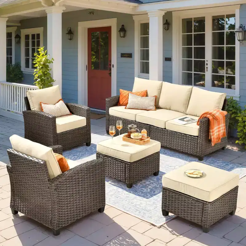 HOMLUX 4-Season Outdoor Patio Sofa Set - 3+2+2 Seating, All-Weather, Weatherproof for Yard