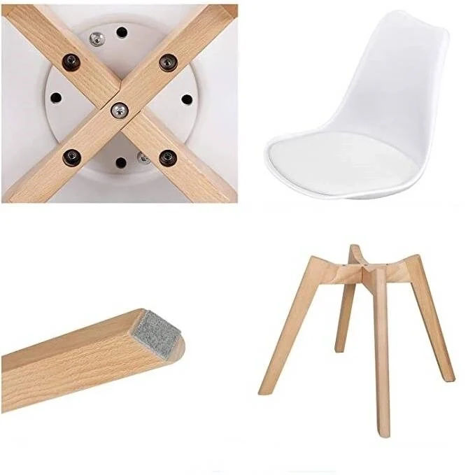 Set of 4 Modern White Shell Dining Chair Upholstered Padded Seat w/ Beechwood Legs - 19 inches L x 21 inches W x 32 inches H